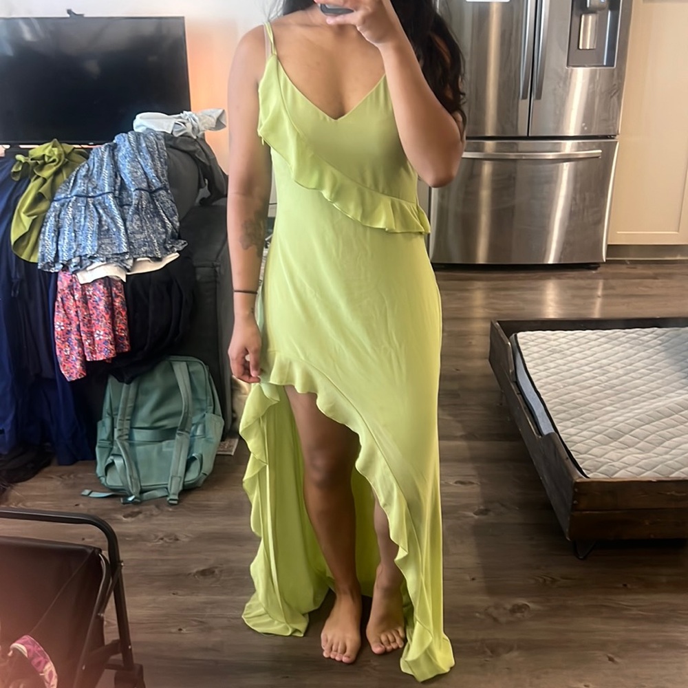 Green white fox dress